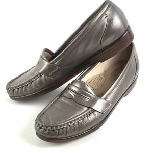 SAS Tripad Comfort Women’s Pewter Leather Slip On Penny Loafer Shoes Sz 7N